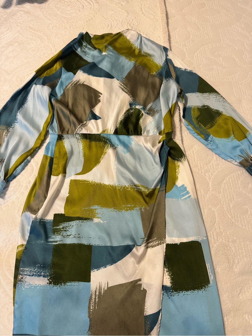 Zara Blue, Olive & Gray Abstract Midi Dress